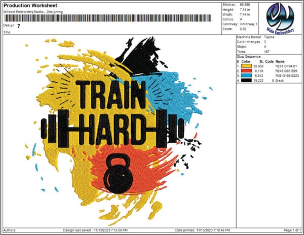 TRAIN HARD embroidery design from widoembroidery.com
