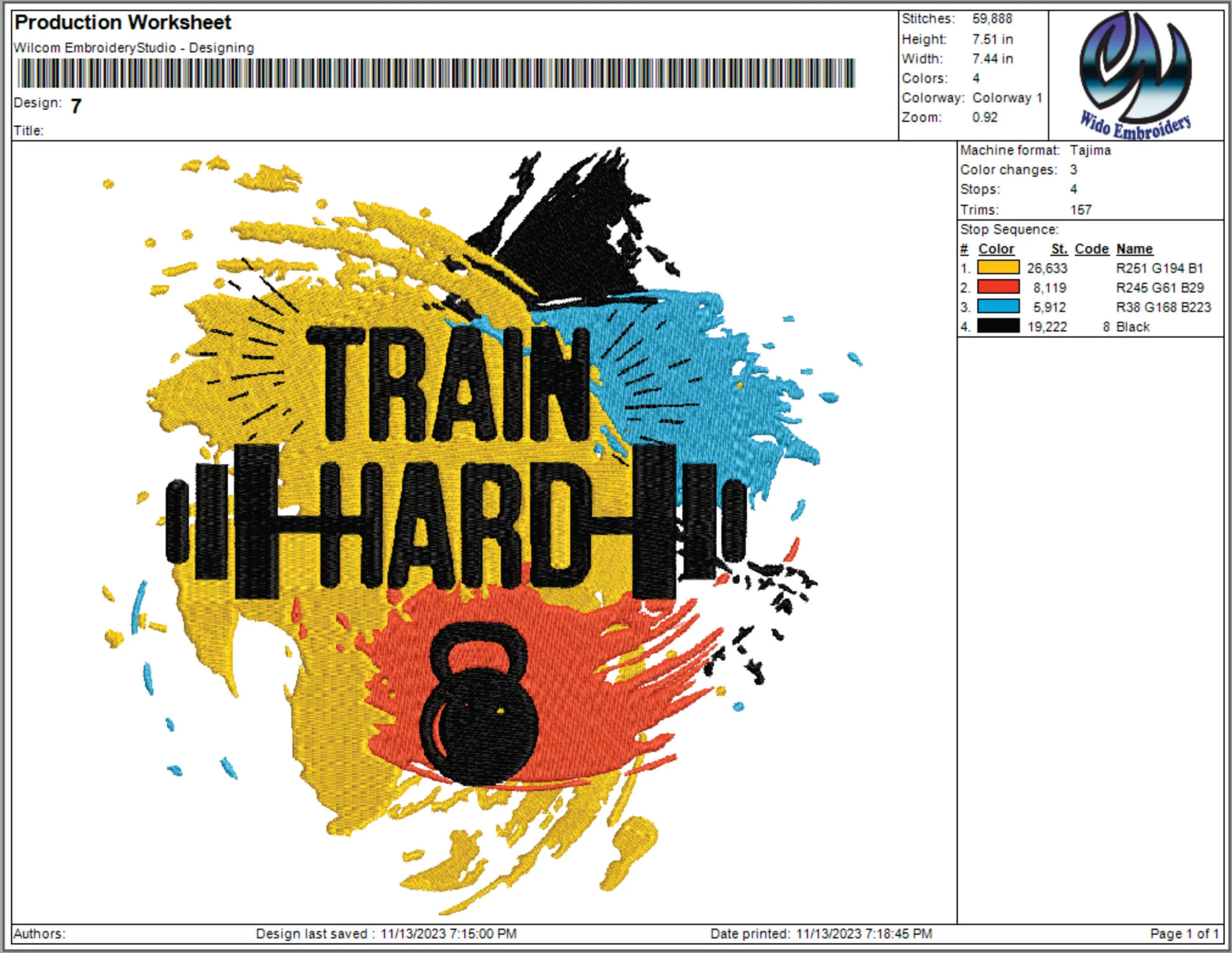 TRAIN HARD embroidery design from widoembroidery.com