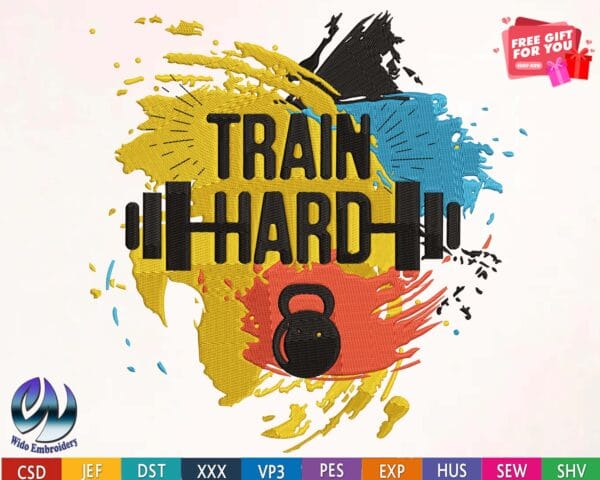 TRAIN HARD embroidery design from widoembroidery.com
