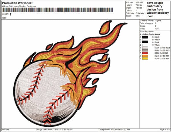 baseball embroidery design from widoembroidery.com
