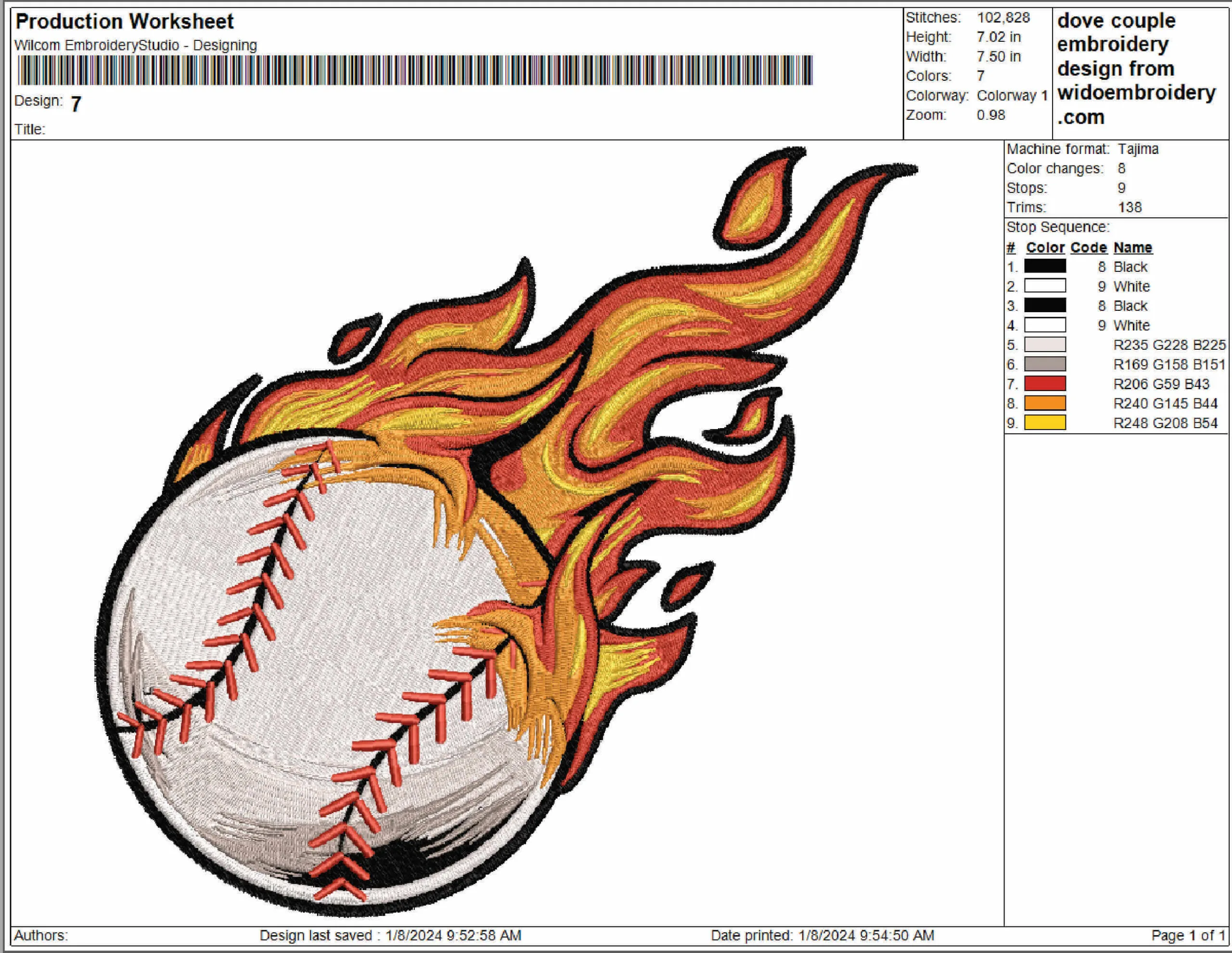 baseball embroidery design from widoembroidery.com