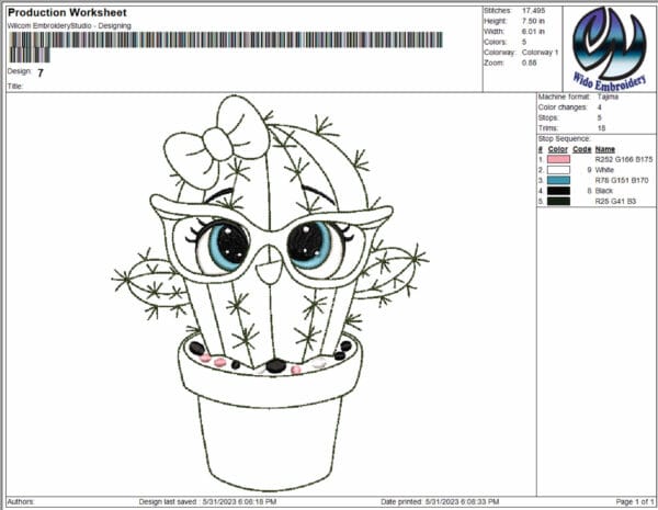 cactus embroidery design from widoembroidery.com