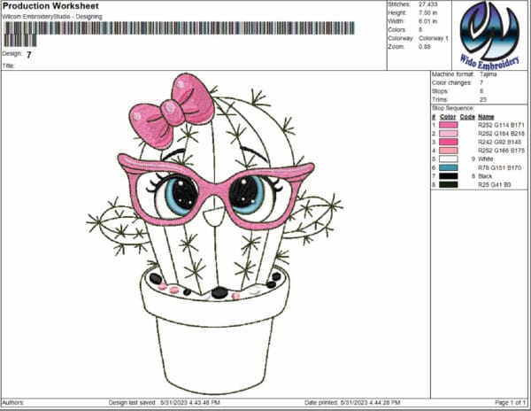 cactus embroidery design from widoembroidery.com