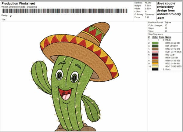 cactus machine embroidery design from widoembroidery.com