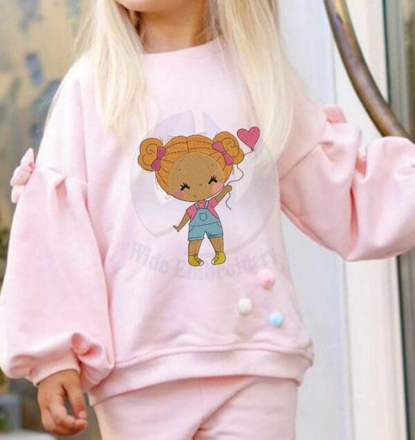 girl ballon embroidery desing from widoembroidery.com