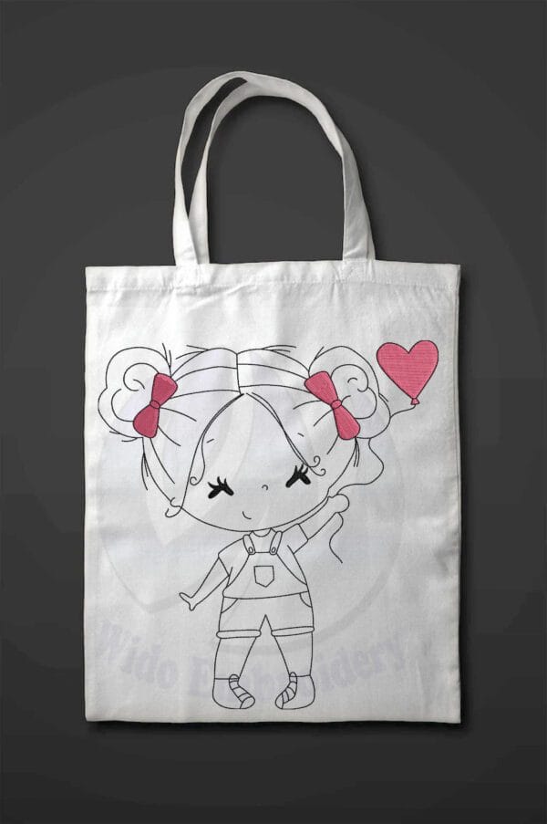 girl ballon run embroidery design from widoembroidery.com