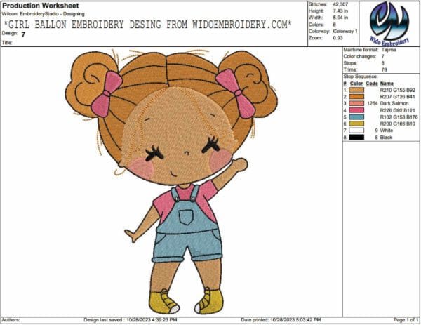 girl embroidery design from widoembroidery.com