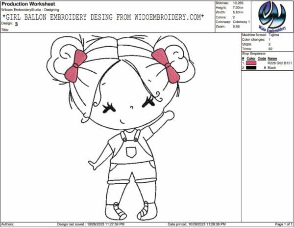 girl run embroidery design from widoembroidery.com