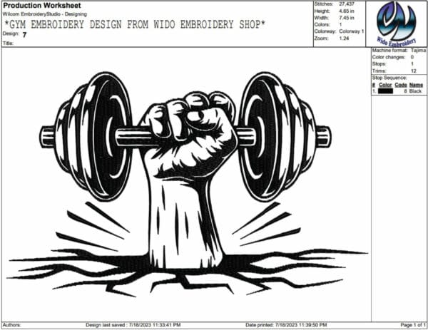 gym dumbbell embroidery design from widoembroidery.com