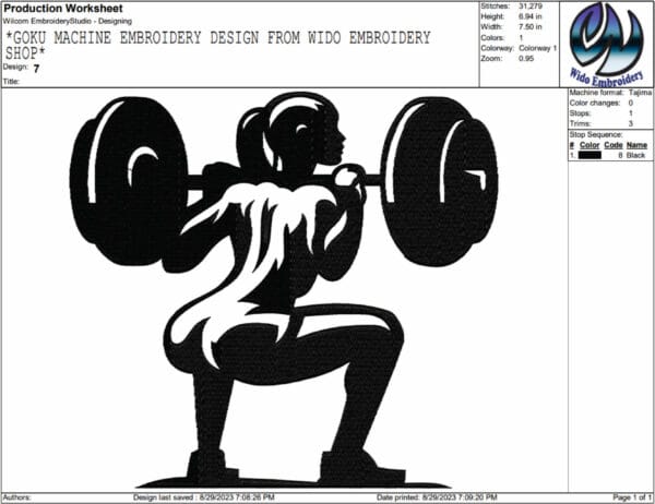 gym girl embroidery design from widoembroidery.com
