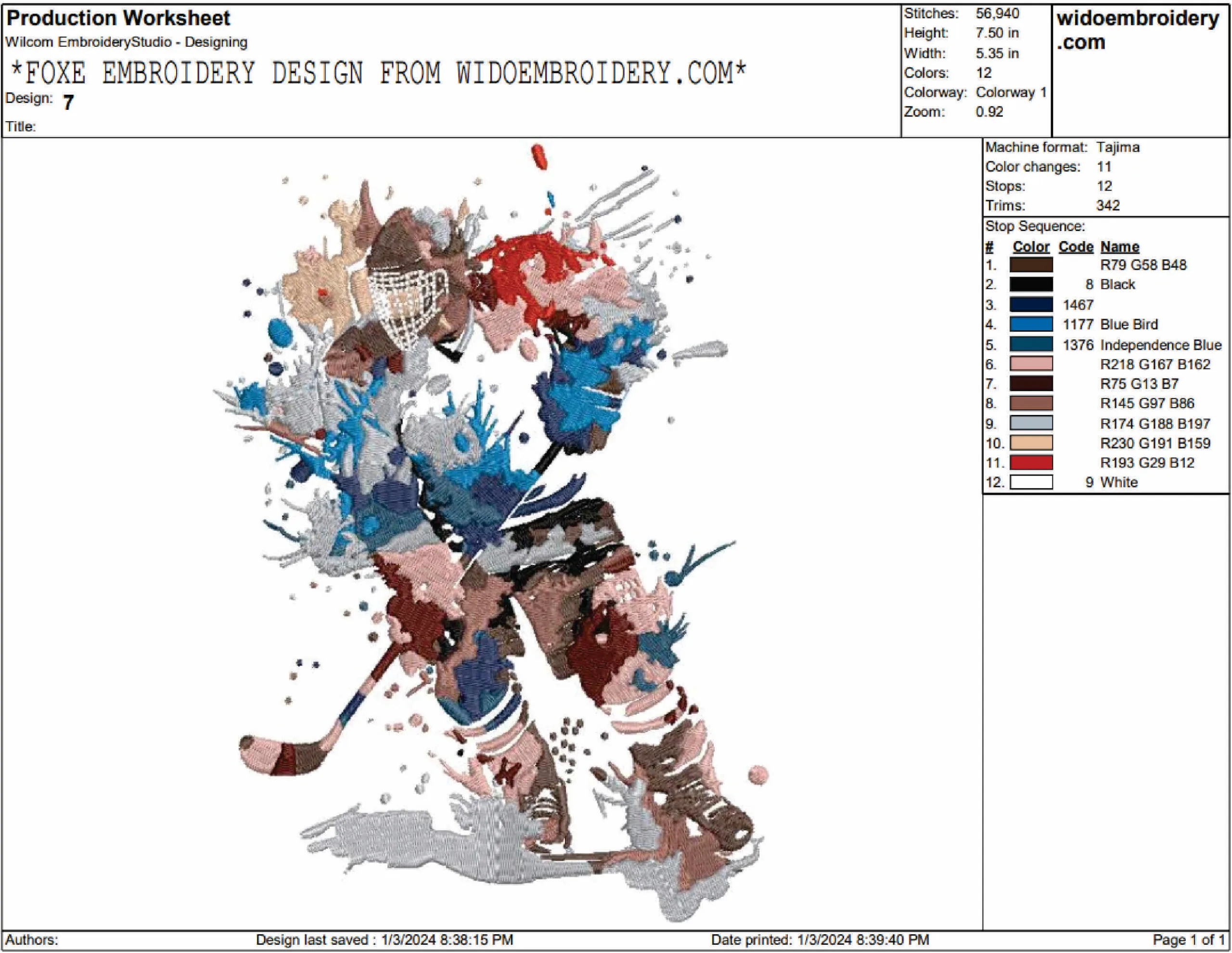 hockey embroidery design from widoembroidery.com