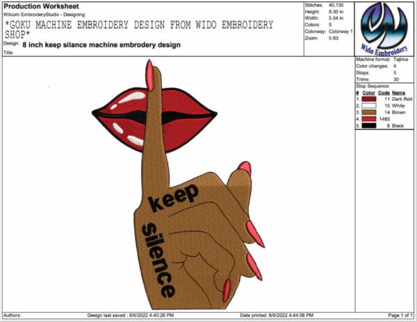 keep silence embroidery design from widoembroidery.com