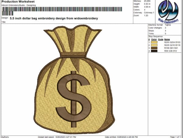 money bag embroidery design from widoembroidery.com