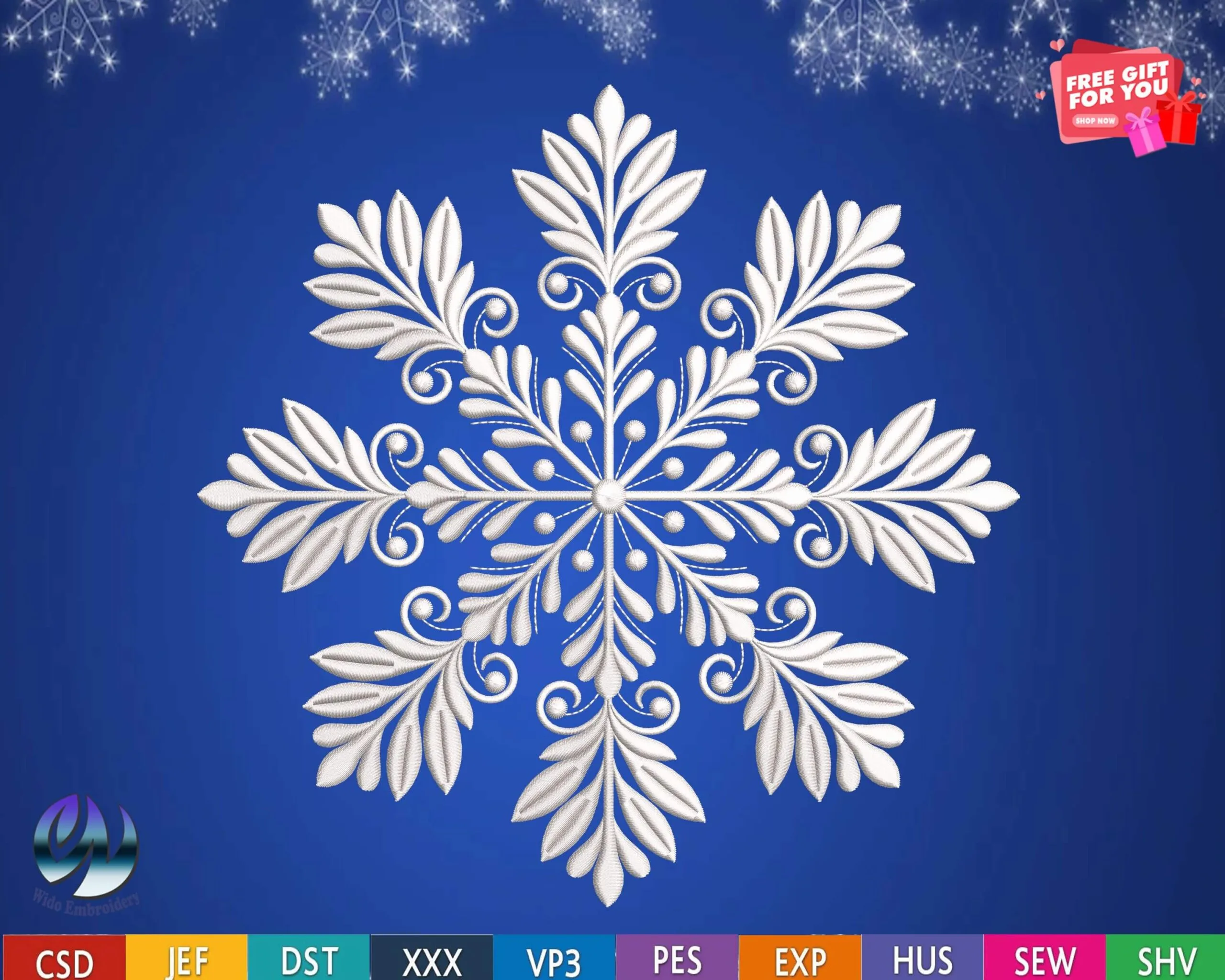 snowflake embrodiery design www.widoembroidery.com