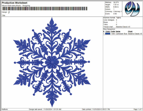 snowflake machine embroidery design from widoembroidery.com