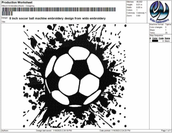 soccer ball machine embroidery design from wido embroidery