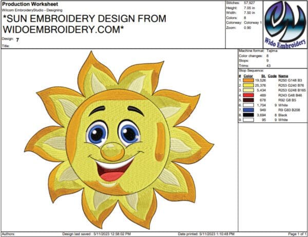 sun embroidery design from widoembroidery.com
