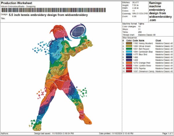 tennis embroidery design from widoembroidery.com