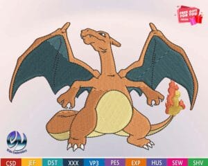 Charizard pokémon embroidery design from widoembroidery.com