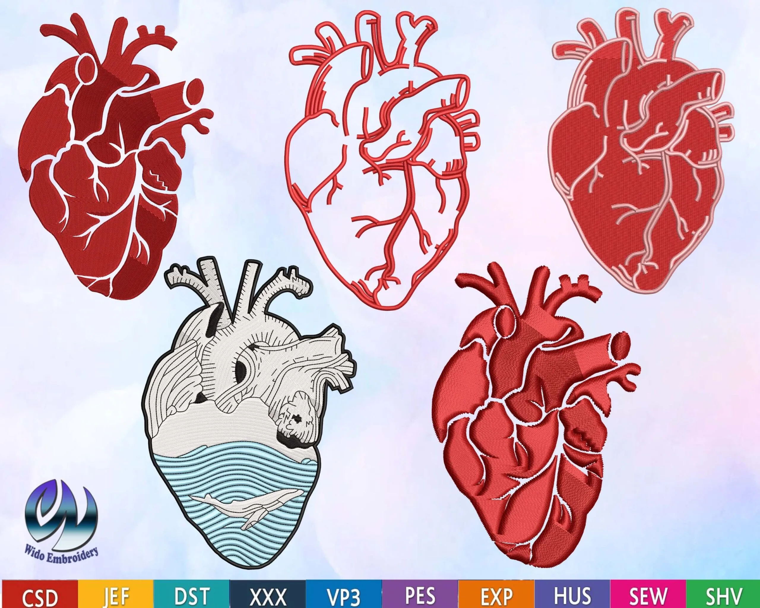 anatomical heart embroidery design from widoembroidery.com