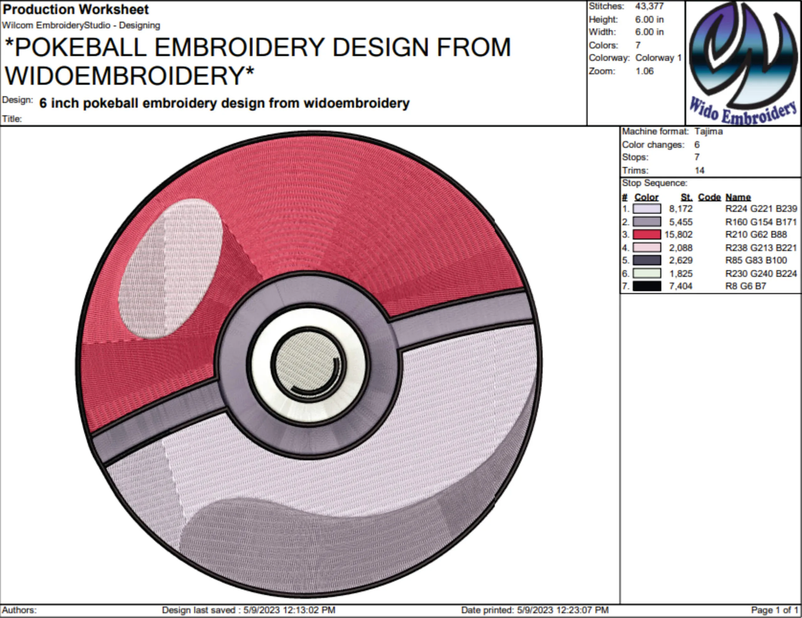 pokeball embroidery design from widoembroidery.com