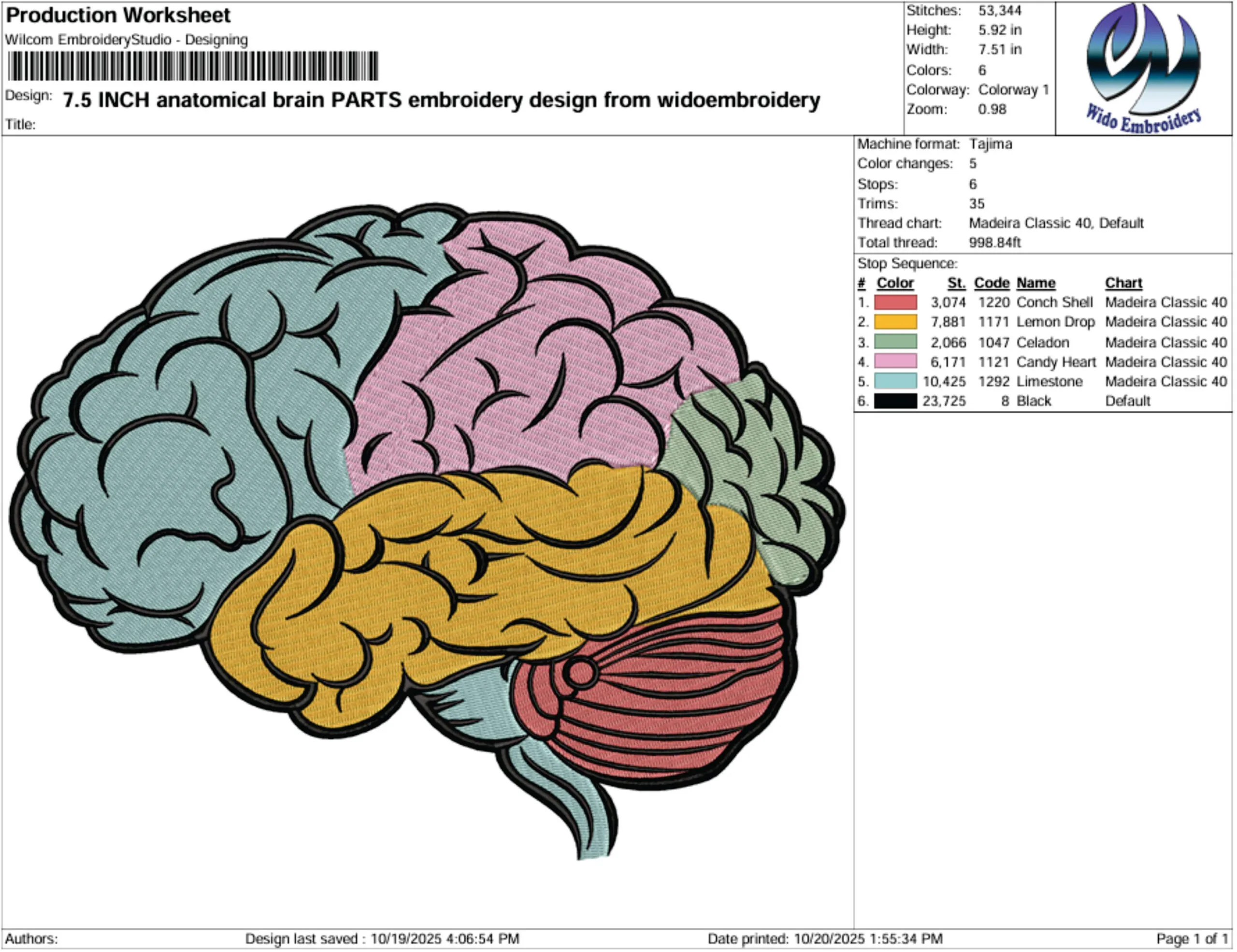 Brain parts embroidery design from widoembroidery.com